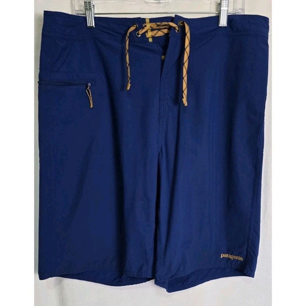 Patagonia Men Stretch Wavefarer Board Shorts‎ 38 Glass Blue Zip Pocket